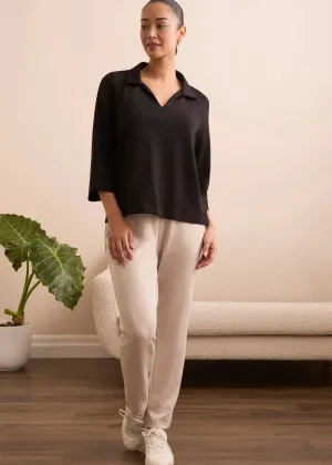 3/4 Sleeve Henley Top [Black-2137O]