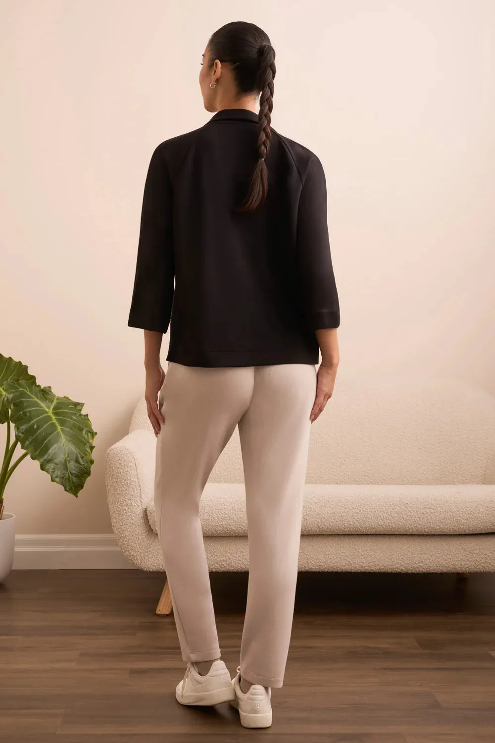 3/4 Sleeve Henley Top [Black-2137O]