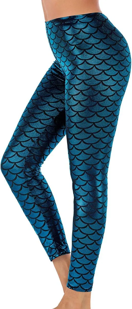 Alaroo Halloween Shiny Fish Scale Mermaid Leggings for Women Pants S-4XL
