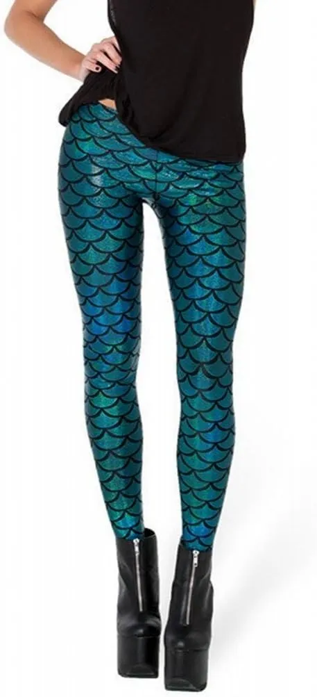 Alaroo Halloween Shiny Fish Scale Mermaid Leggings for Women Pants S-4XL