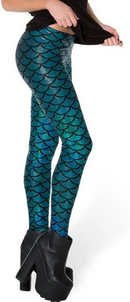 Alaroo Halloween Shiny Fish Scale Mermaid Leggings for Women Pants S-4XL