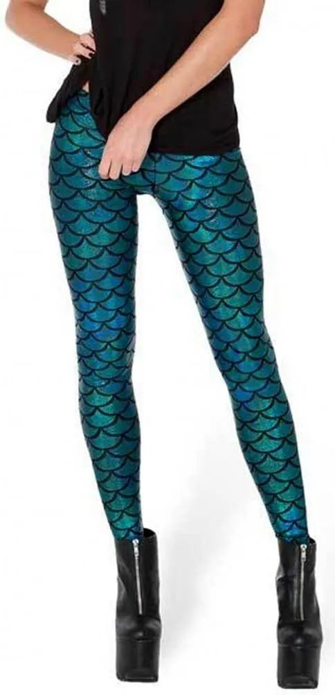 Alaroo Halloween Shiny Fish Scale Mermaid Leggings for Women Pants S-4XL