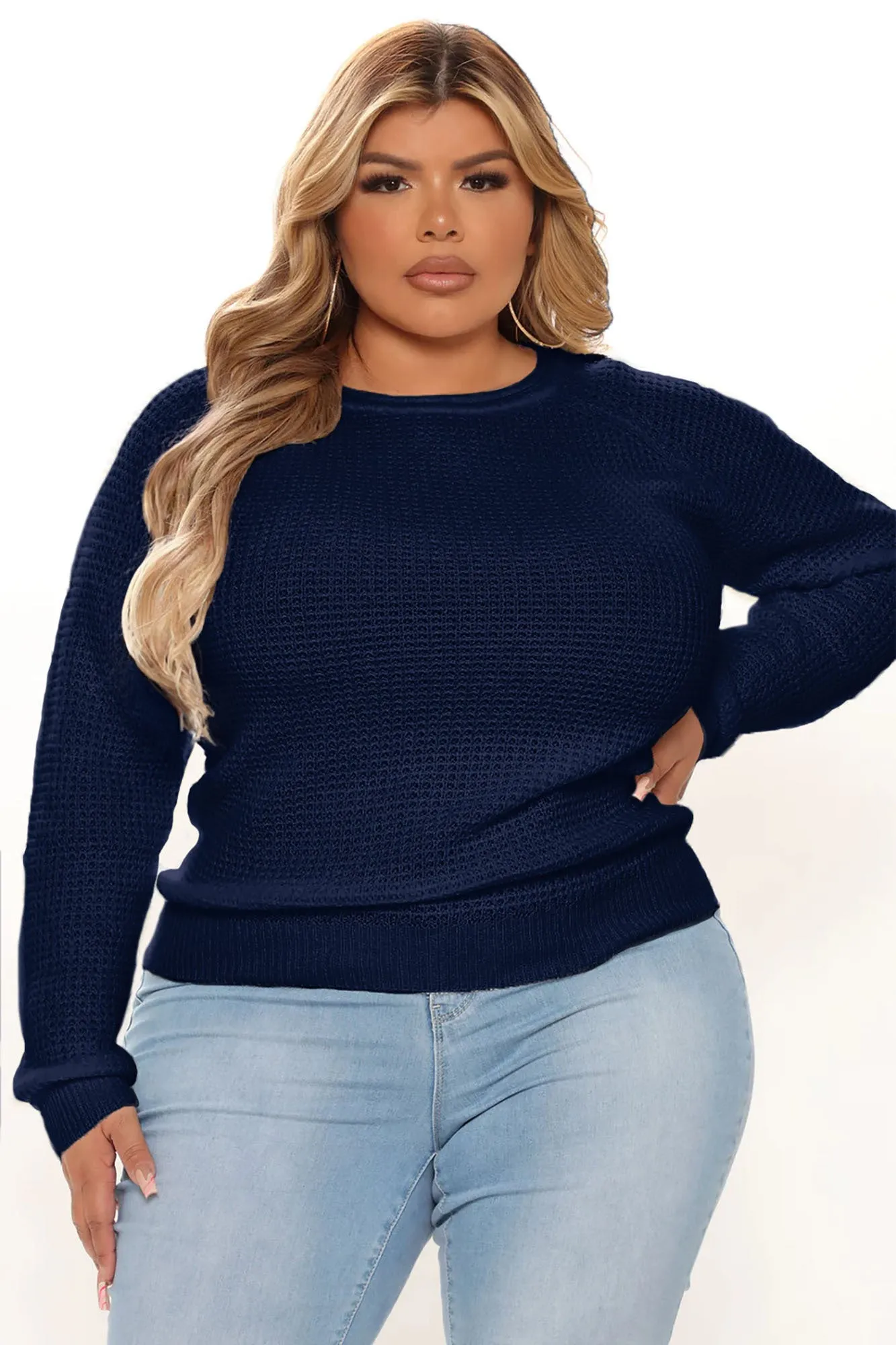 Ariana Waffle Sweater - Navy