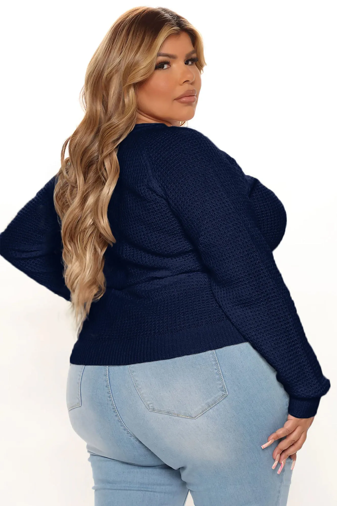 Ariana Waffle Sweater - Navy