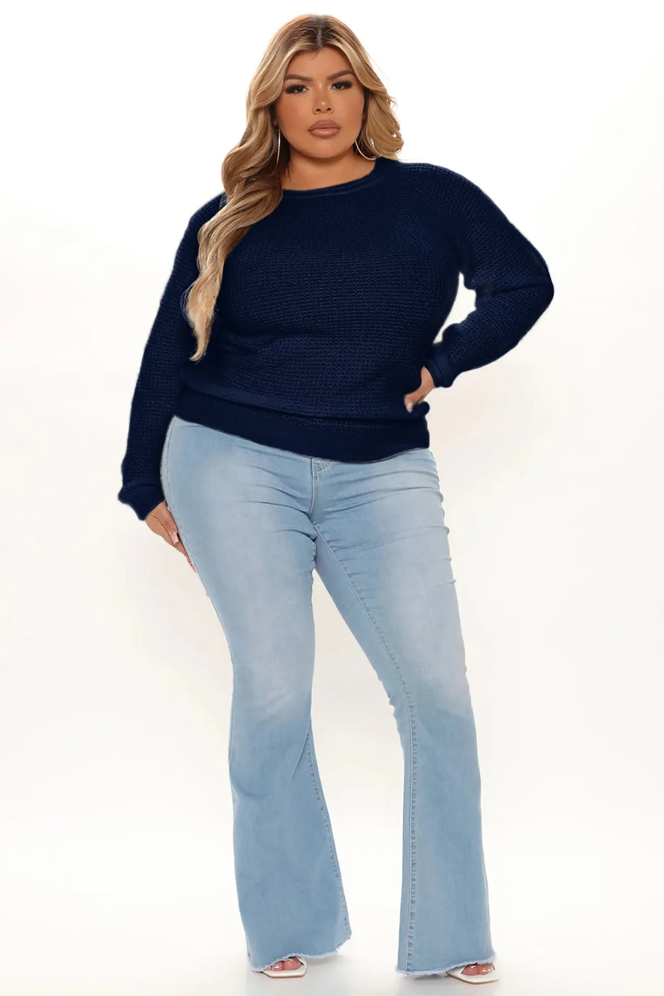 Ariana Waffle Sweater - Navy