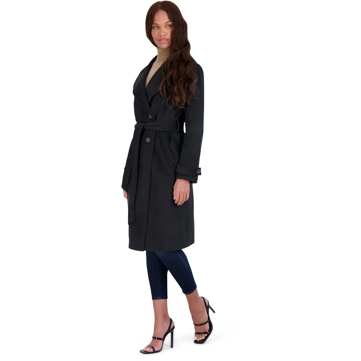 Avec Les Filles Women’s Double-Breasted Faux Wool Wrap Coat