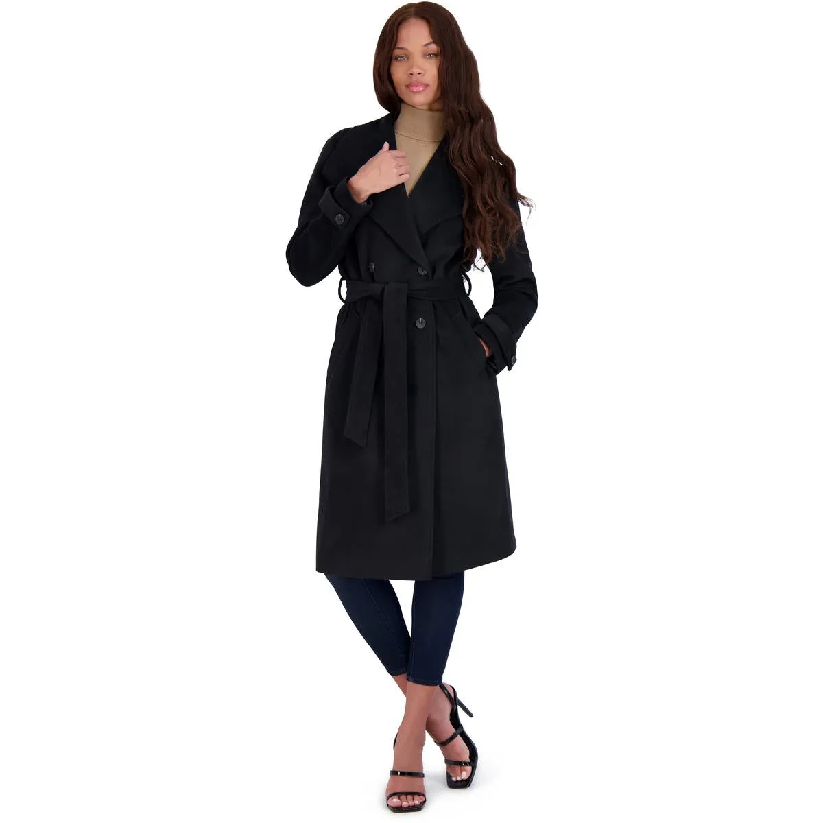 Avec Les Filles Women’s Double-Breasted Faux Wool Wrap Coat