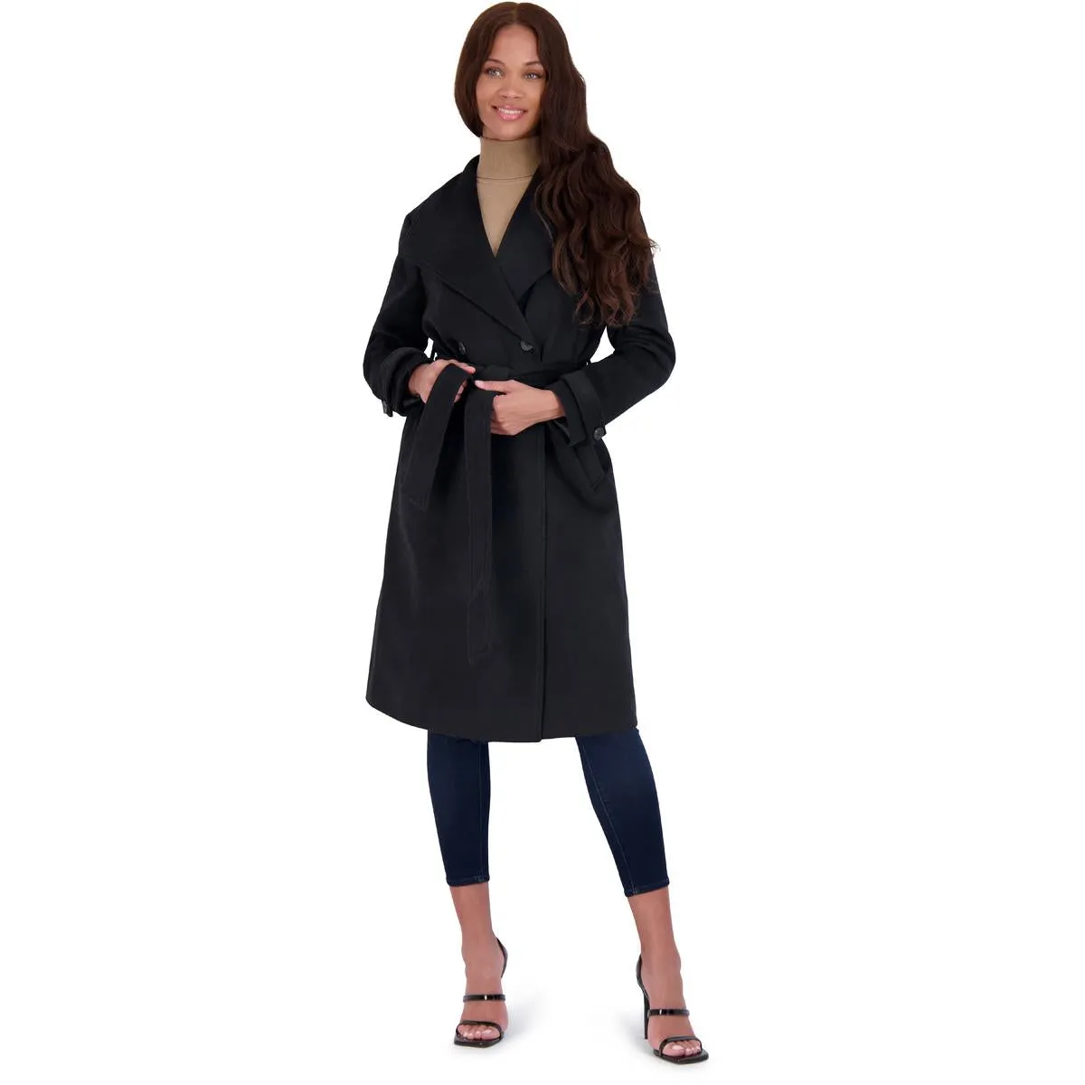 Avec Les Filles Women’s Double-Breasted Faux Wool Wrap Coat