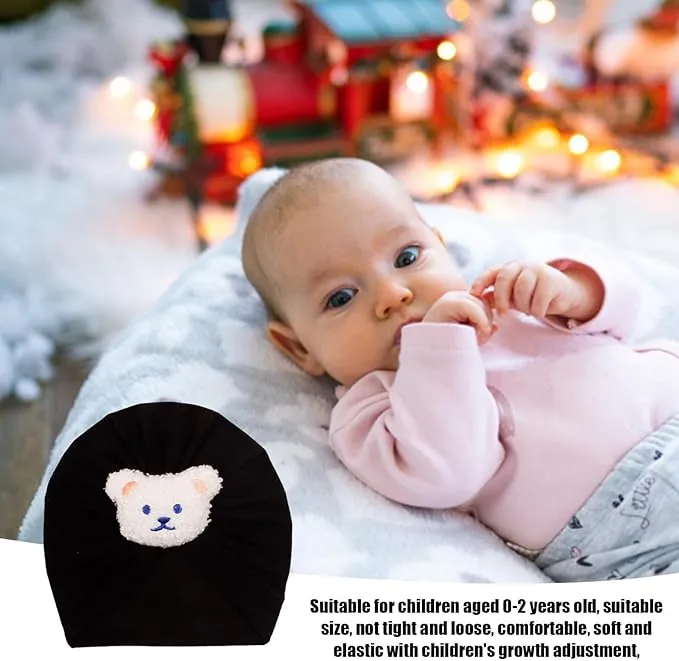 Babymoon | Set of2 | Beanie Bear Turban Knot Boy’s Girl’s Kids New Born Baby Cap Hat Headwear 0-2 Y | Pink-Black