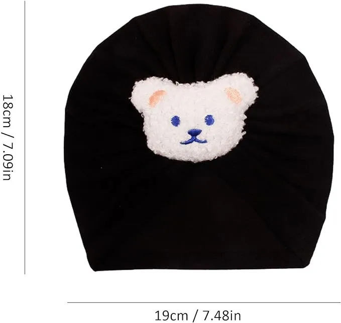 Babymoon | Set of2 | Beanie Bear Turban Knot Boy’s Girl’s Kids New Born Baby Cap Hat Headwear 0-2 Y | Pink-Black
