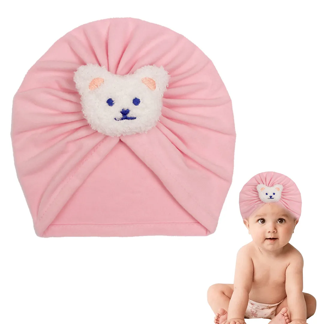 Babymoon | Set of2 | Beanie Bear Turban Knot Boy’s Girl’s Kids New Born Baby Cap Hat Headwear 0-2 Y | Pink-Black