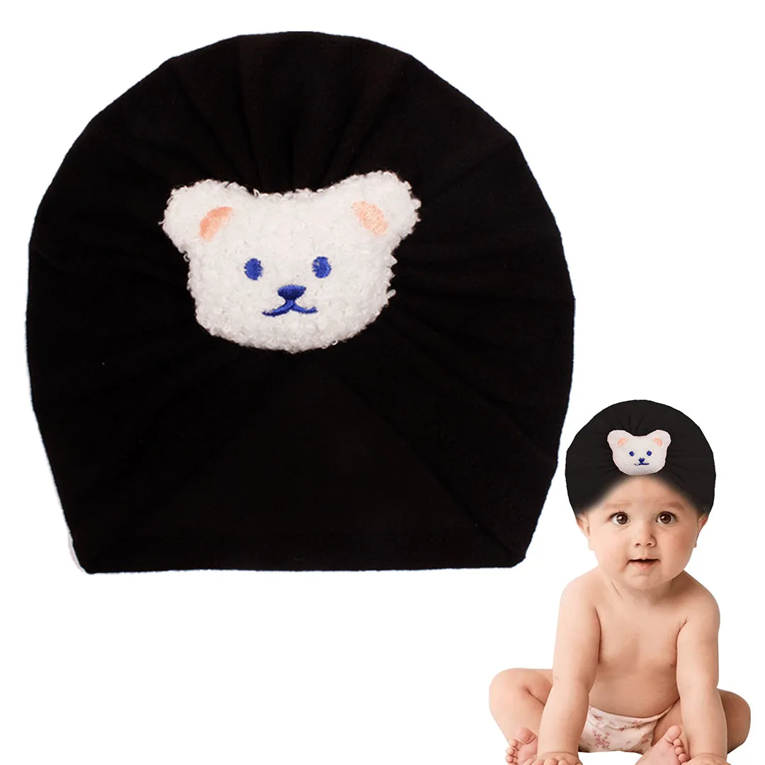 Babymoon | Set of2 | Beanie Bear Turban Knot Boy’s Girl’s Kids New Born Baby Cap Hat Headwear 0-2 Y | Pink-Black