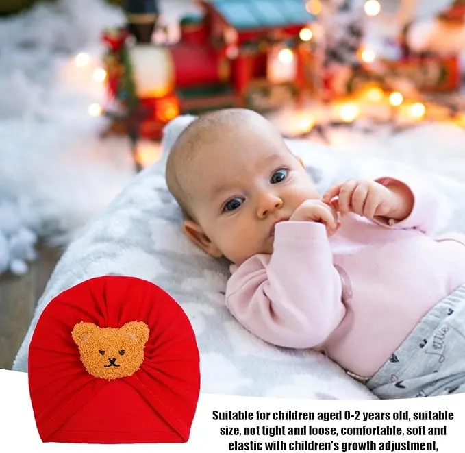 Babymoon | Set of2 | Beanie Bear Turban Knot Boy’s Girl’s Kids New Born Baby Cap Hat Headwear 0-2 Y | Red-Blue