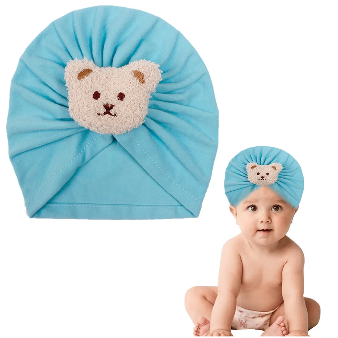 Babymoon | Set of2 | Beanie Bear Turban Knot Boy’s Girl’s Kids New Born Baby Cap Hat Headwear 0-2 Y | Red-Blue