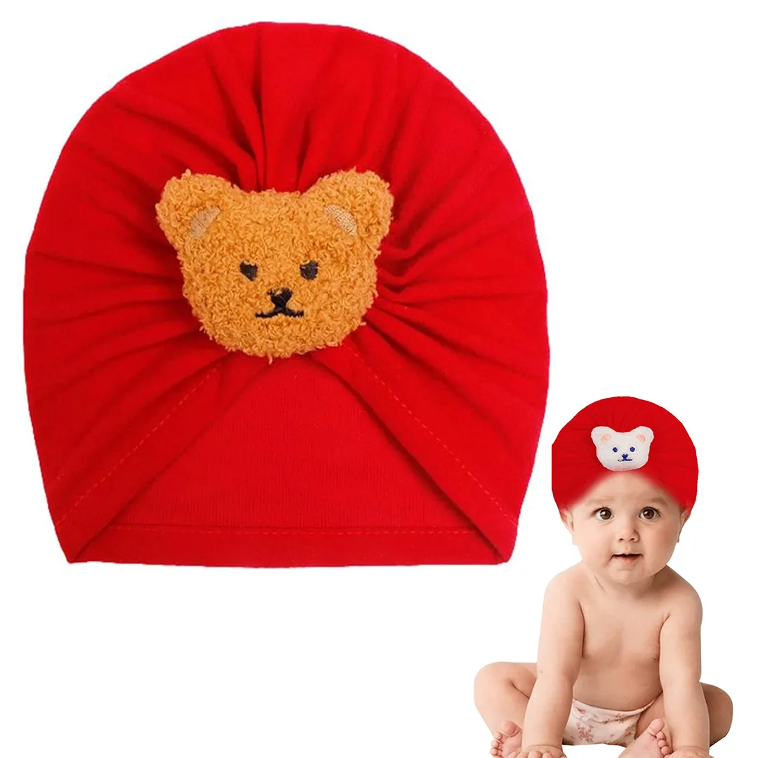 Babymoon | Set of2 | Beanie Bear Turban Knot Boy’s Girl’s Kids New Born Baby Cap Hat Headwear 0-2 Y | Red-Blue