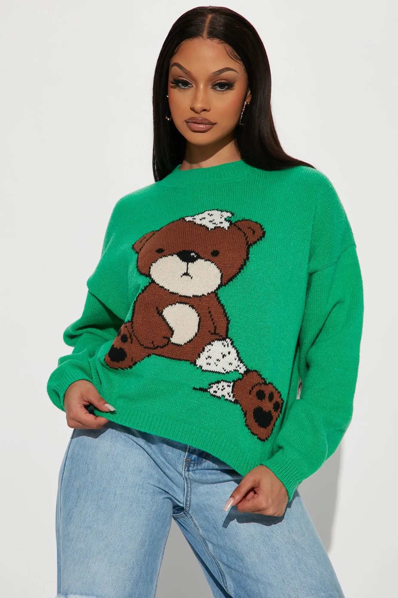 Bad Bear Crewneck Sweater - Green/combo