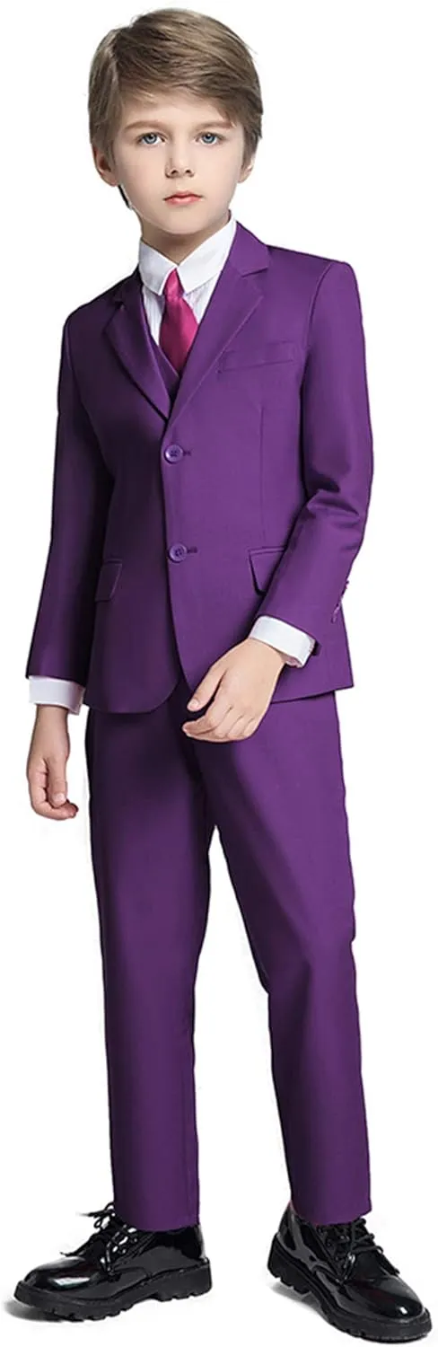 Boys Suit 5 Piece Kids Party Tuxedo Blazer Vest and Pants Set with Tie for Boy Formal
