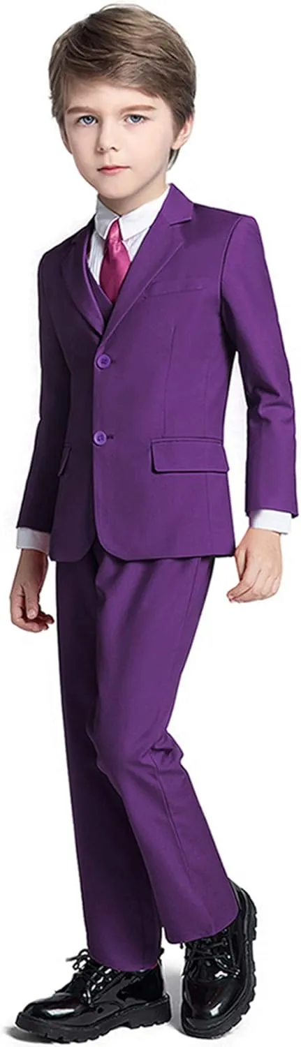 Boys Suit 5 Piece Kids Party Tuxedo Blazer Vest and Pants Set with Tie for Boy Formal