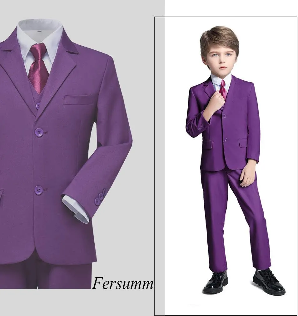 Boys Suit 5 Piece Kids Party Tuxedo Blazer Vest and Pants Set with Tie for Boy Formal