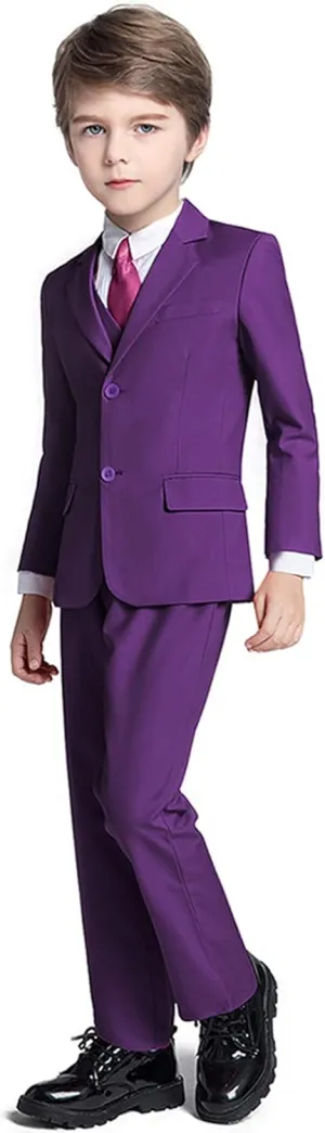 Boys Suit 5 Piece Kids Party Tuxedo Blazer Vest and Pants Set with Tie for Boy Formal