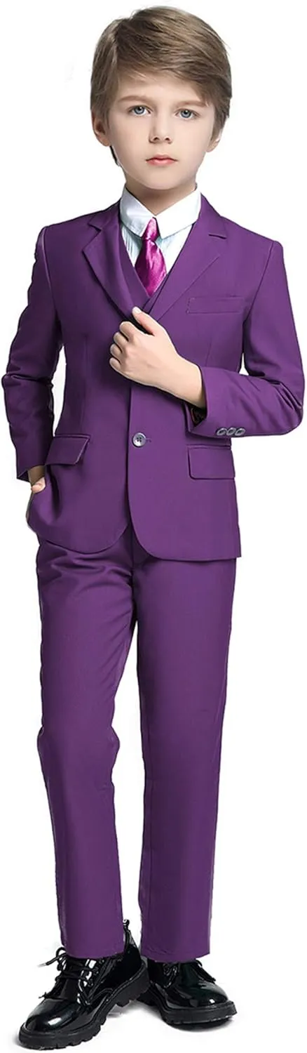 Boys Suit 5 Piece Kids Party Tuxedo Blazer Vest and Pants Set with Tie for Boy Formal