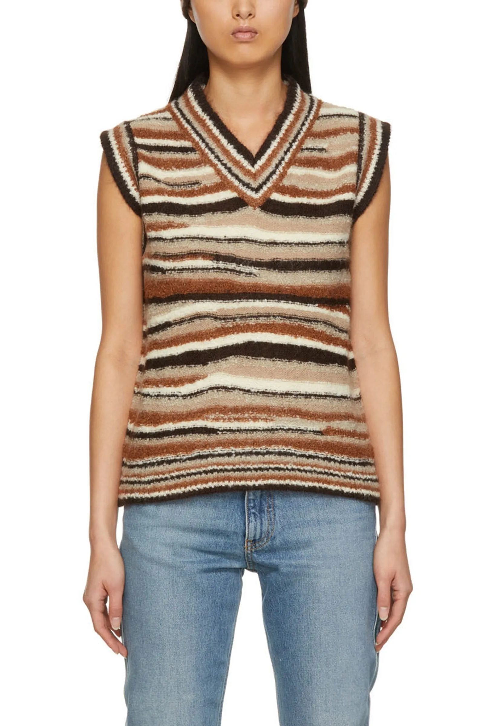 Brown Alpaca Knit V-Neck Vest