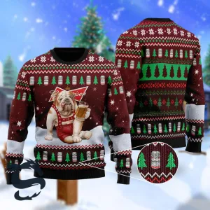 Bulldog Drink Budweiser Beer Ugly Christmas Sweater