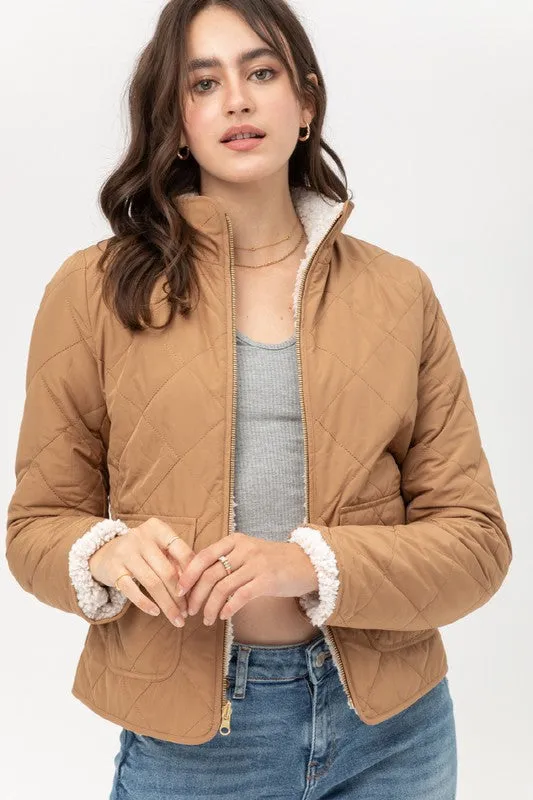 Camel Teddy Bear Quilted Jacket