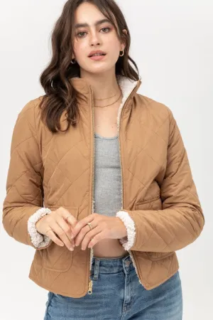 Camel Teddy Bear Quilted Jacket