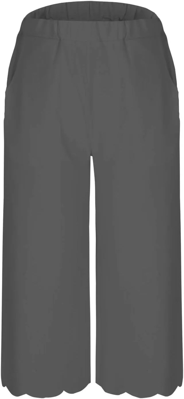 Capri Pants for Women Dressy Casual Summer Wide Leg Palazzo Capris Loose Cute Trendy Beach Trouser Floral Trim Bottom