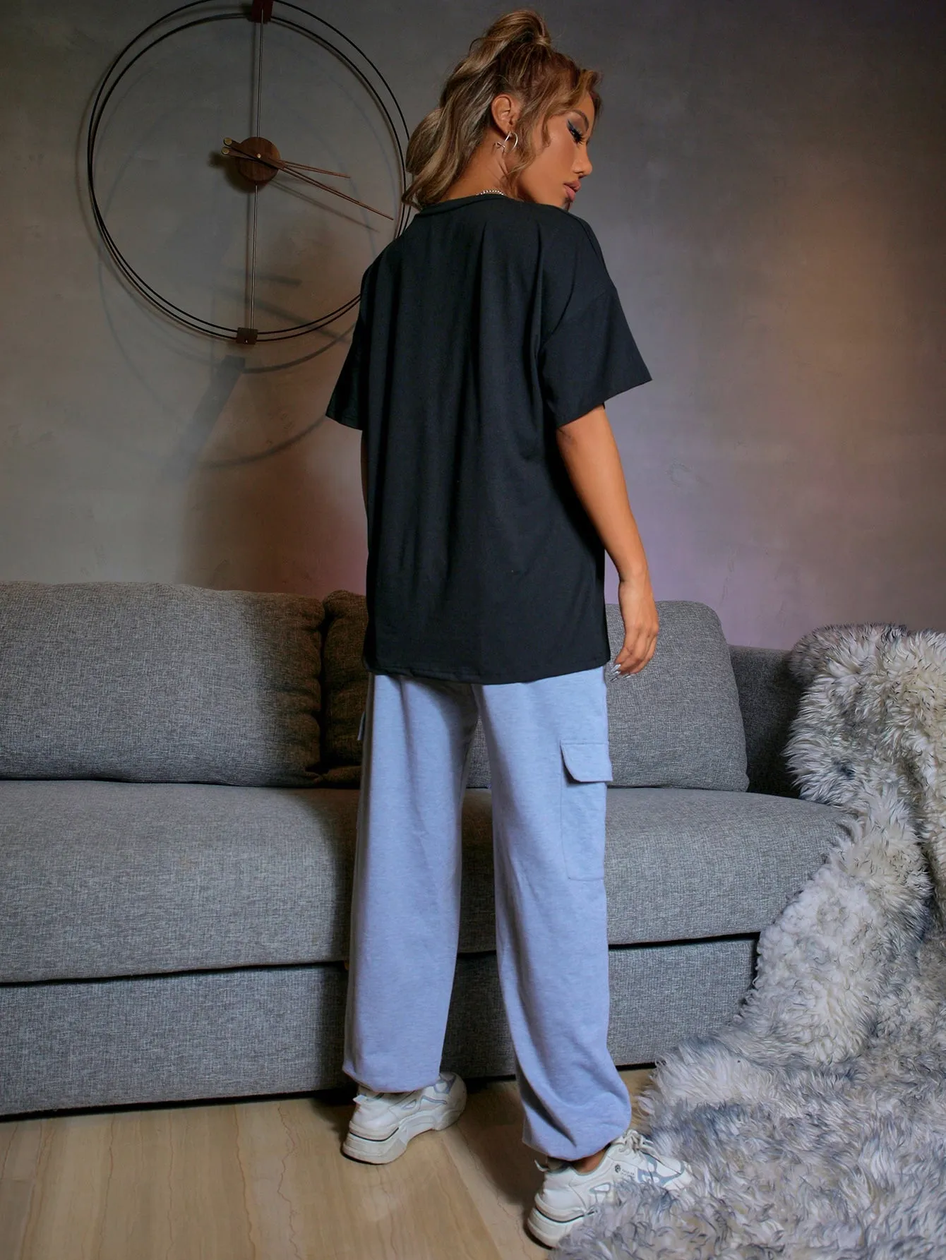 Casual Cartoon Half Sleeve Round Neck Long Women T-Shirt