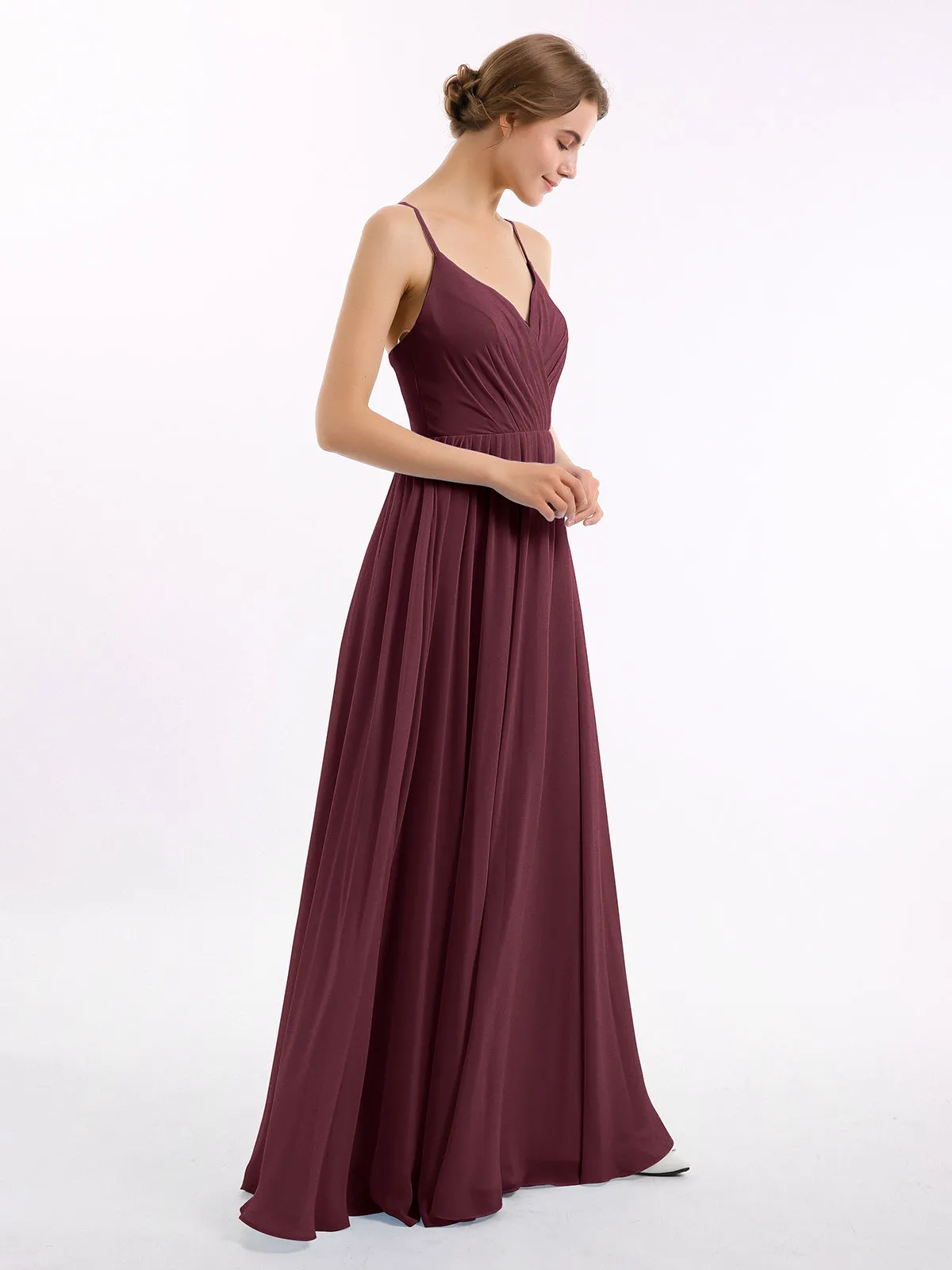Chiffon Bridesmaid Dresses with Spaghetti Straps-Cabernet Plus Size