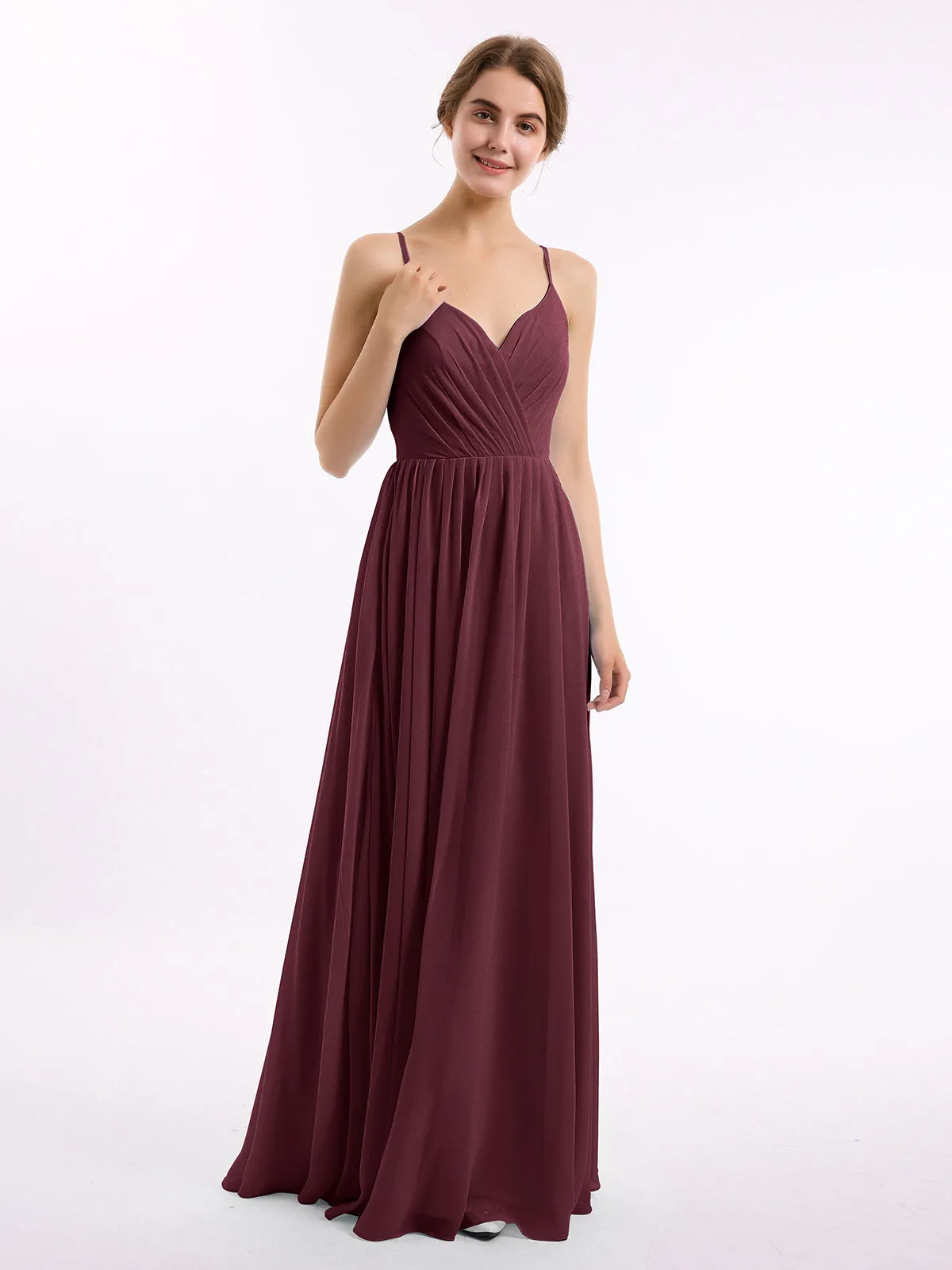 Chiffon Bridesmaid Dresses with Spaghetti Straps-Cabernet Plus Size