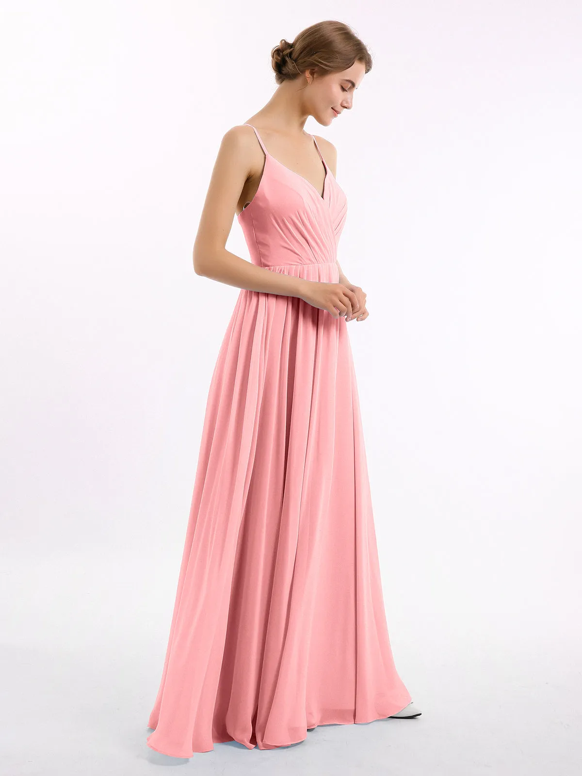 Chiffon Bridesmaid Dresses with Spaghetti Straps-Flamingo