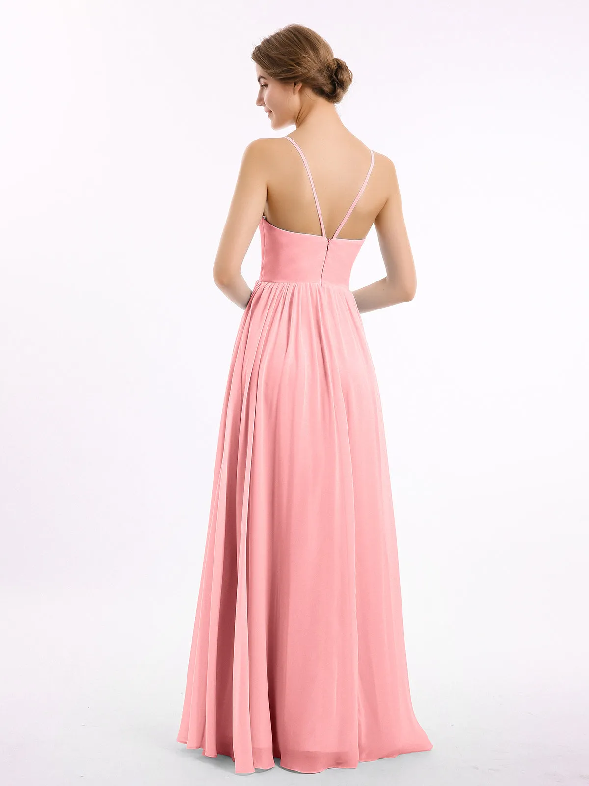 Chiffon Bridesmaid Dresses with Spaghetti Straps-Flamingo