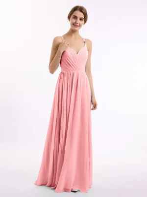 Chiffon Bridesmaid Dresses with Spaghetti Straps-Flamingo