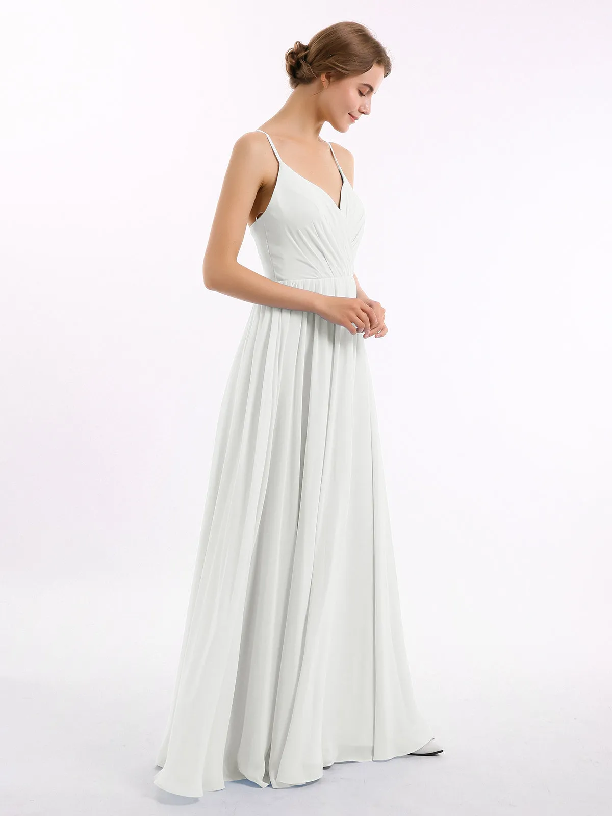 Chiffon Bridesmaid Dresses with Spaghetti Straps-Ivory
