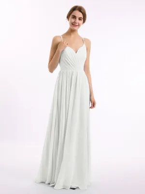 Chiffon Bridesmaid Dresses with Spaghetti Straps-Ivory