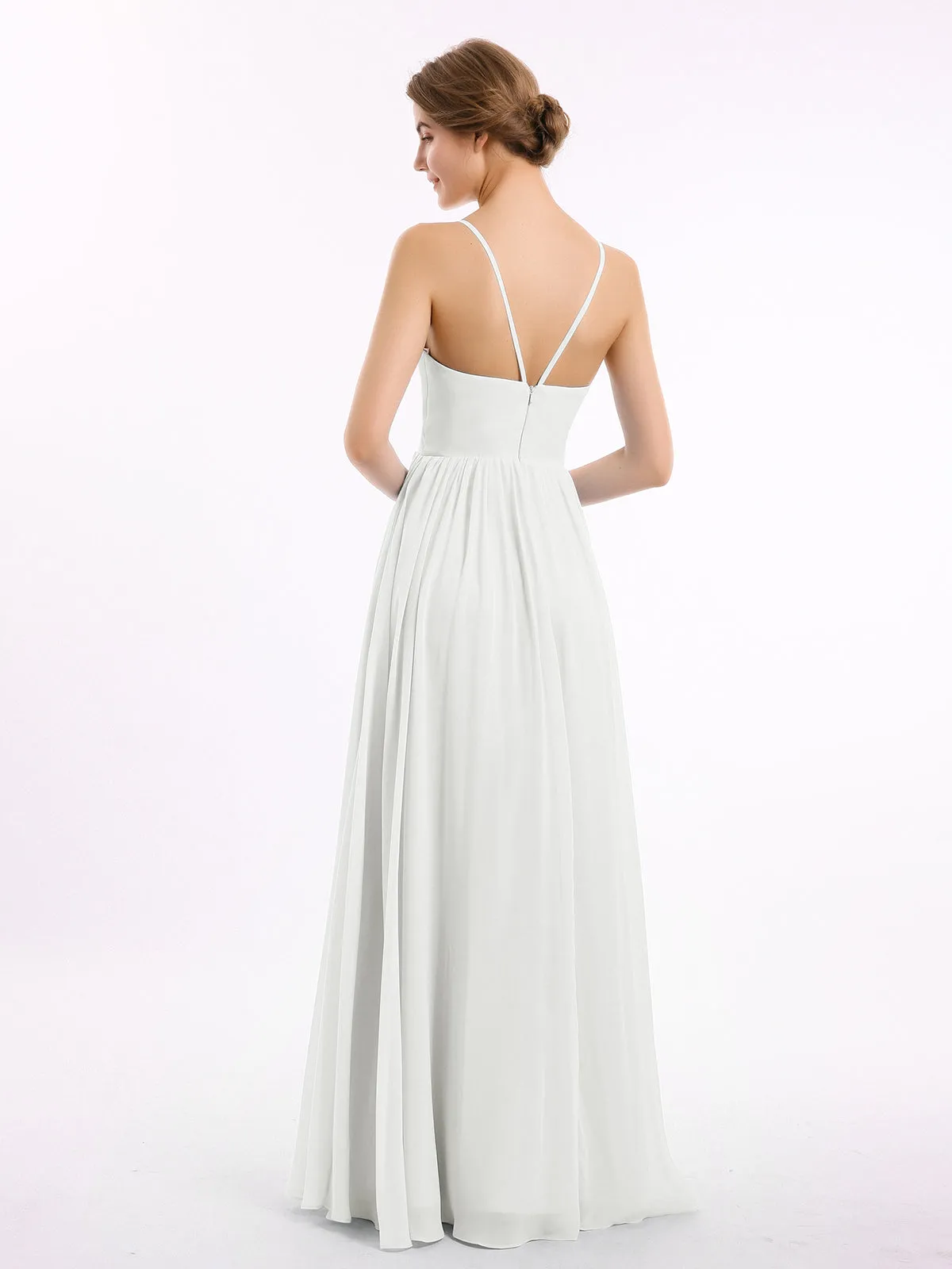 Chiffon Bridesmaid Dresses with Spaghetti Straps-Ivory