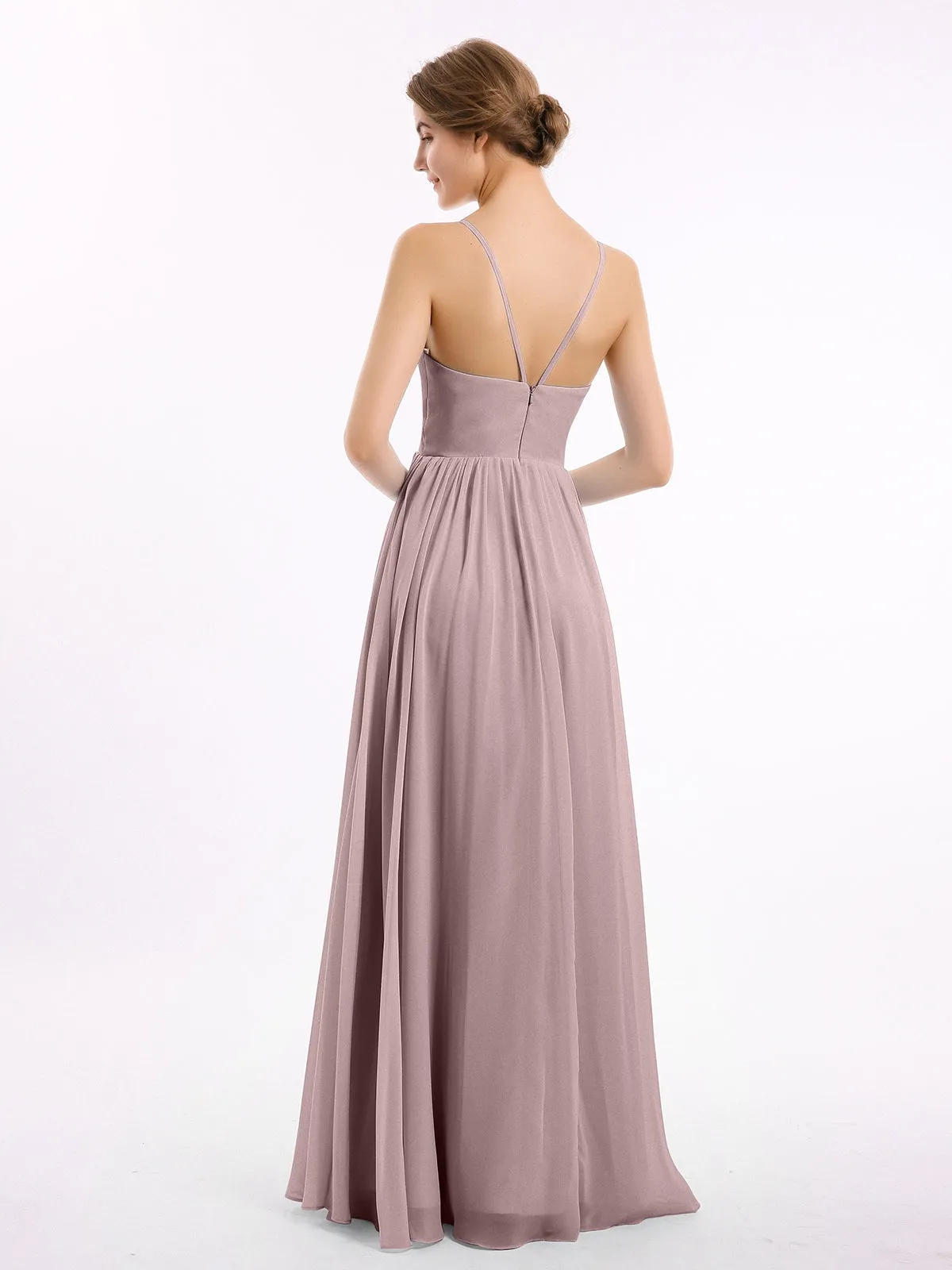 Chiffon Bridesmaid Dresses with Spaghetti Straps-Vintage Mauve Plus Size