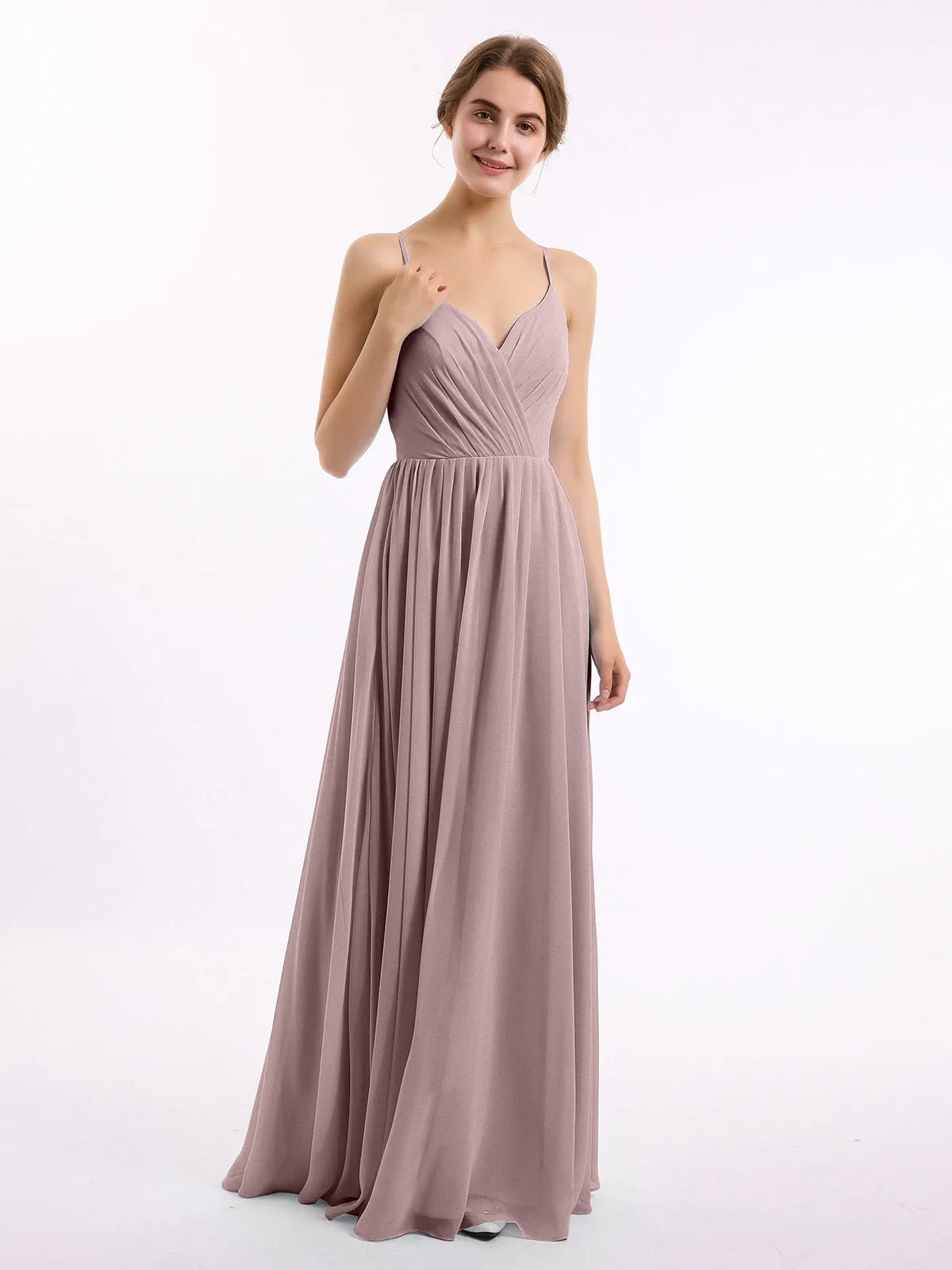 Chiffon Bridesmaid Dresses with Spaghetti Straps-Vintage Mauve Plus Size