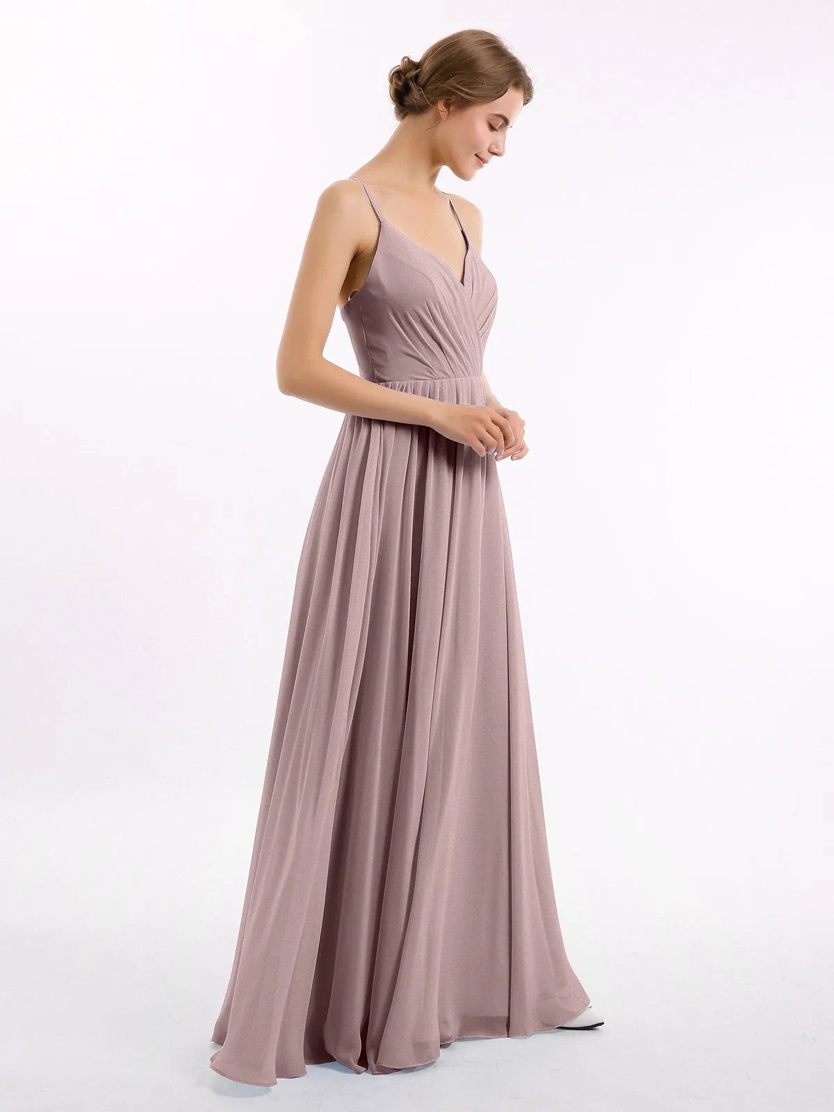 Chiffon Bridesmaid Dresses with Spaghetti Straps-Vintage Mauve Plus Size