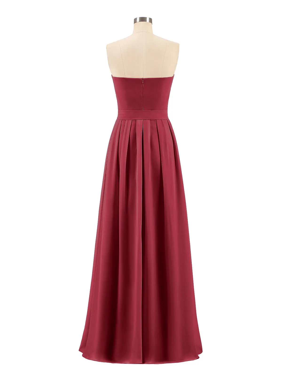 Chiffon Strapless Bridesmaid Gown with Sash-Burgundy