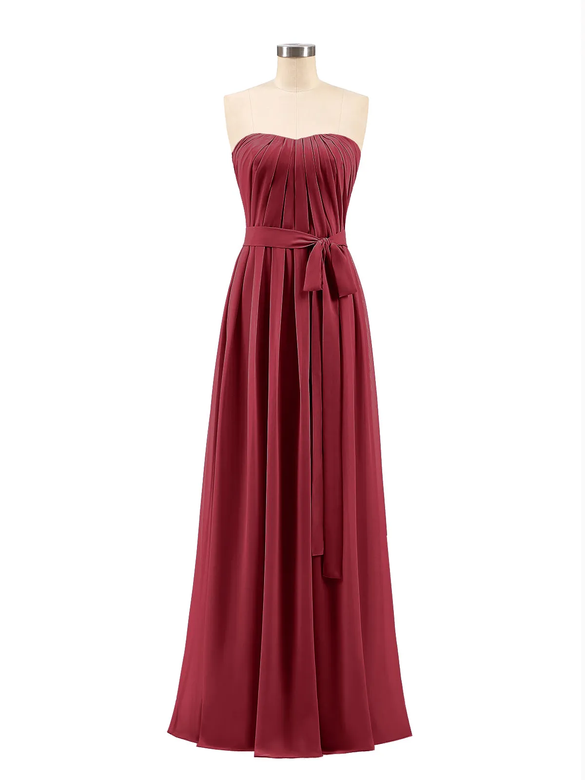 Chiffon Strapless Bridesmaid Gown with Sash-Burgundy