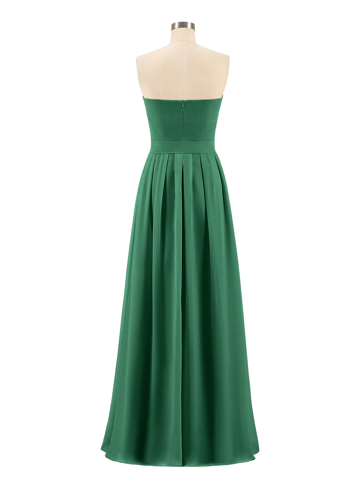 Chiffon Strapless Bridesmaid Gown with Sash-Dark Green Plus Size