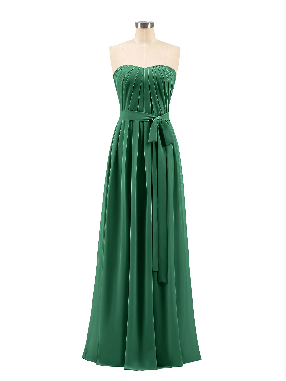 Chiffon Strapless Bridesmaid Gown with Sash-Dark Green Plus Size