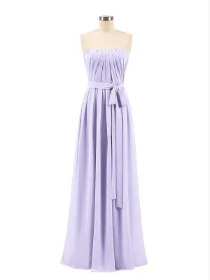 Chiffon Strapless Bridesmaid Gown with Sash-Lilac