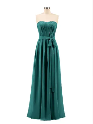 Chiffon Strapless Bridesmaid Gown with Sash-Peacock