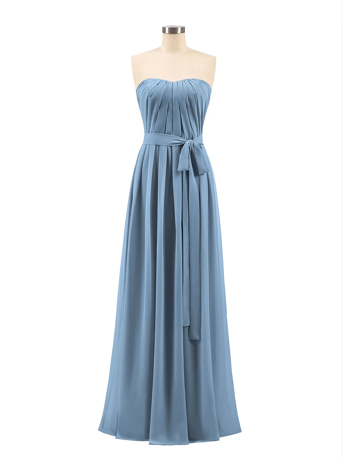 Chiffon Strapless Bridesmaid Gown with Sash-Slate Blue
