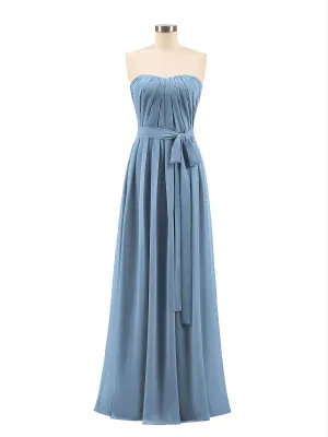 Chiffon Strapless Bridesmaid Gown with Sash-Slate Blue